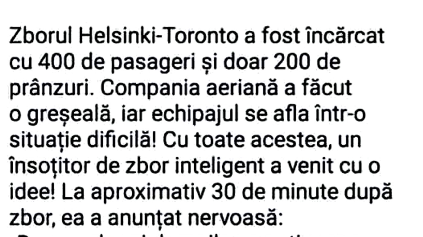 BANCUL ZILEI | Probleme pe zborul Helsinki - Toronto