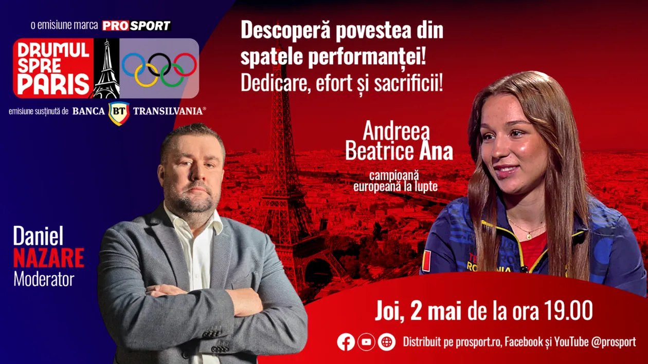 Andreea Beatrice Ana (23 de ani), campioană europeană la lupte, este invitata emisiunii ,,Drumul spre Paris’’ de joi, 2 mai, de la ora 19:00