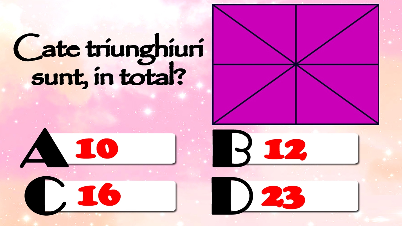 Test IQ pentru matematicieni | Câte triunghiuri sunt, în total, în această imagine: 10, 12, 16 sau 23?