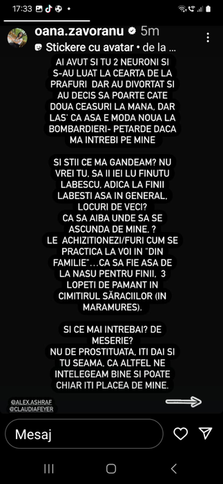Oana Zărvoranu, replica pentru Alex Bodi