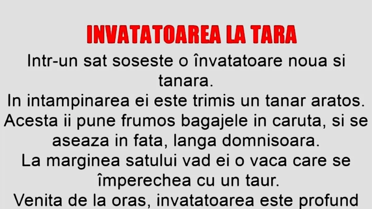 BANCUL ZILEI | Învățătoarea la țară