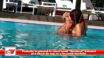 Burlacul Edward si-a facut de cap cu o bruneta durdulie! Preludiu in piscina, in vazul lumii