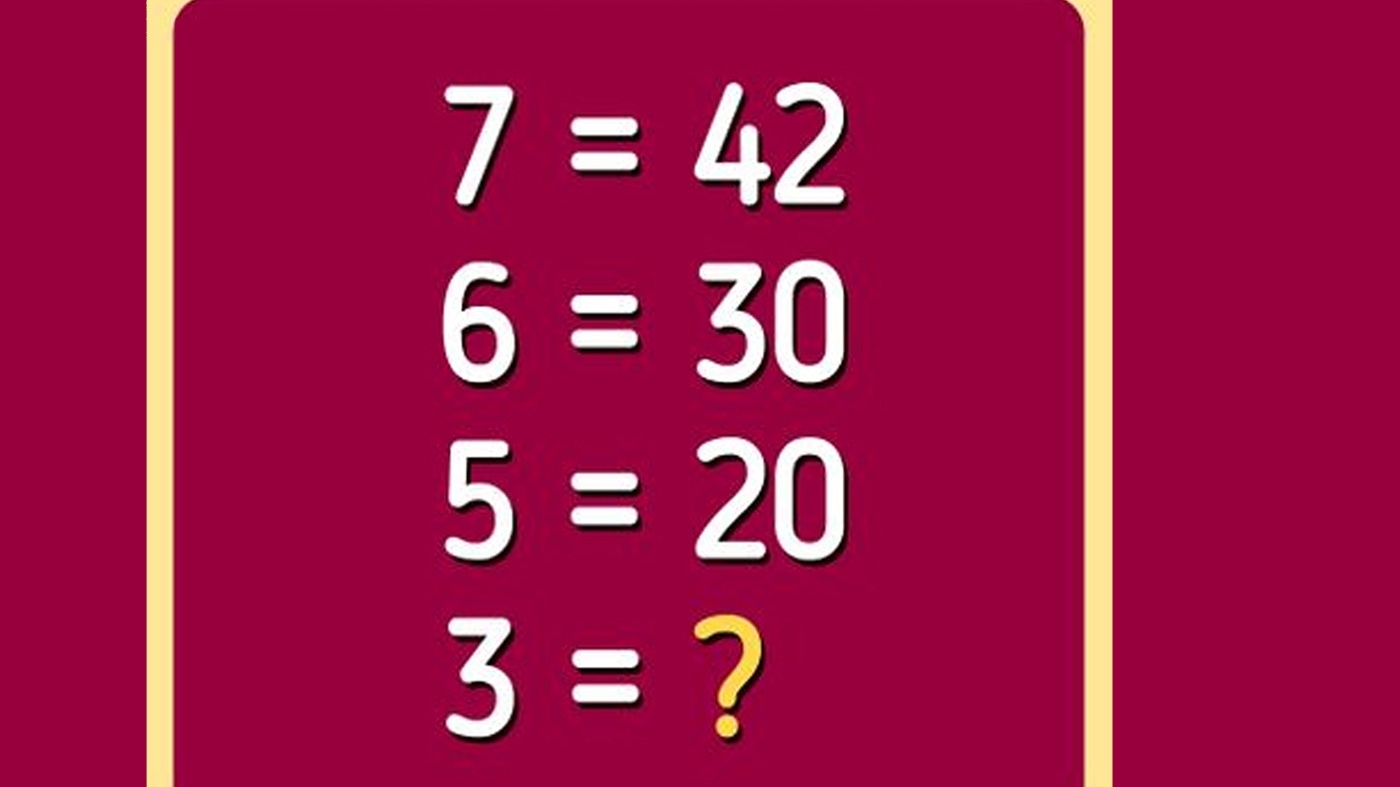 Test IQ exclusiv pentru genii | Dacă 7=42, 6=30 și 5=20, cât este 3?