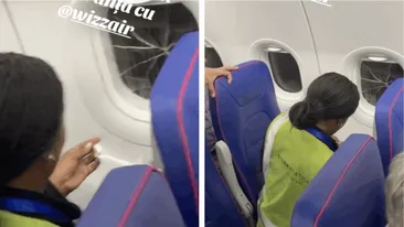 Pasagerii în alertă! Geam spart la Wizz Air, lipit cu scotch înainte de decolare