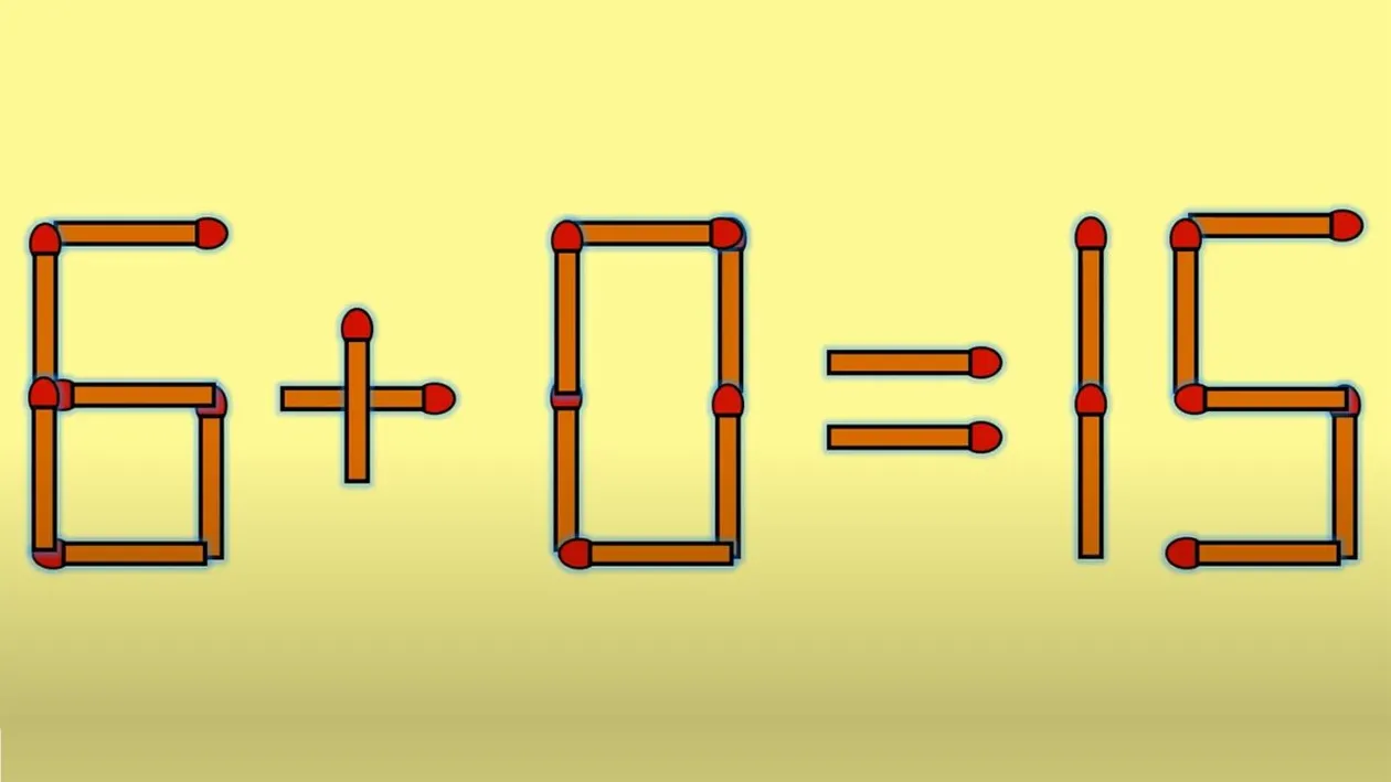 TEST IQ | 6 + 0 = 15 este greșit. Pentru a corecta egalitatea, mutați un singur chibrit