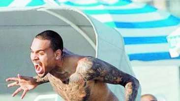 Fostul Rihannei, atacat de pescarusi pe plaja: Fugi, Chris, fugi!