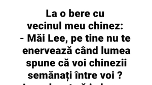 BANC | La o bere cu vecinul meu chinez: "Măi Lee, pe tine nu te enervează când lumea spune că voi, chinezii, semănați între voi?"