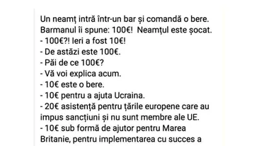 BANC | Un neamț intră în bar și comandă o bere: Costă 100 de euro!