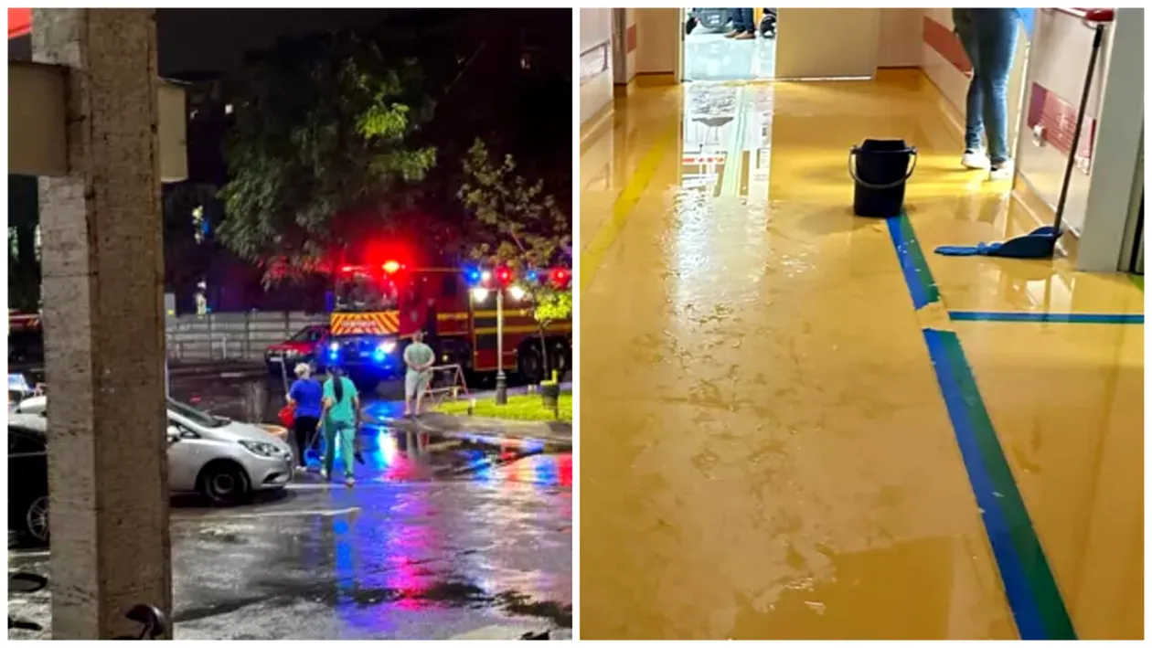 Unitatea de primiri urgențe a unui spital din București, inundată după ploaia de miercuri seara. Apa a curs prin tavan. A costat 3,5 milioane euro