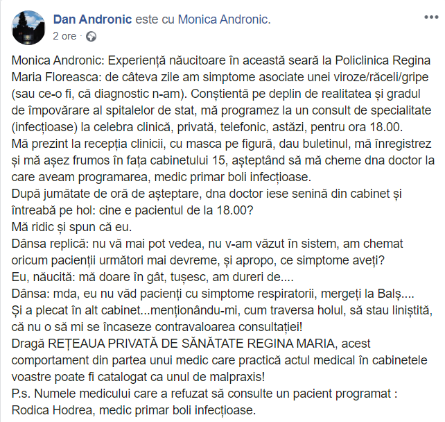 E ULUITOR ce s-a întâmplat la un spital din București! O doctoriță i-a dat cu ”flit” unei paciente cu simptome de coronavirus