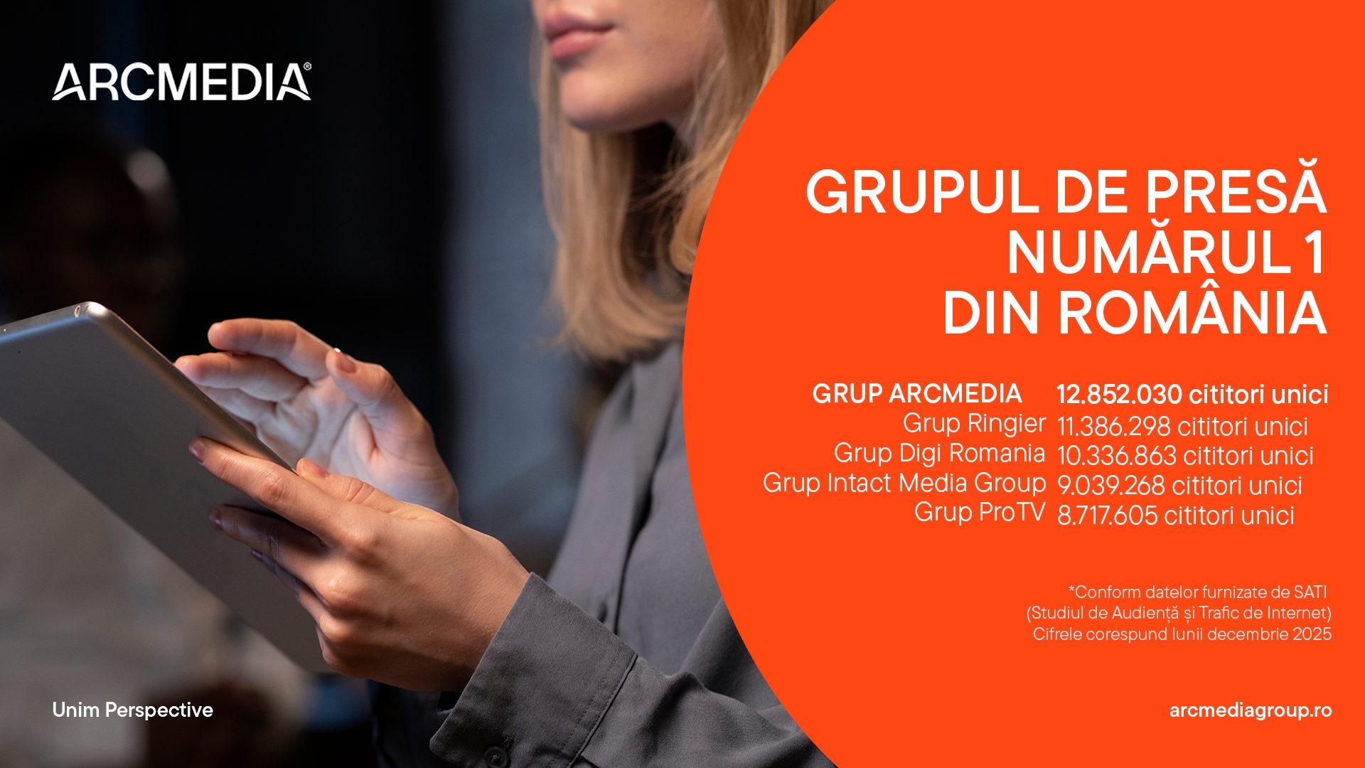 ARCMEDIA, nr. 1 detașat în clasamentul grupurilor de presă, la nivel național, în luna decembrie