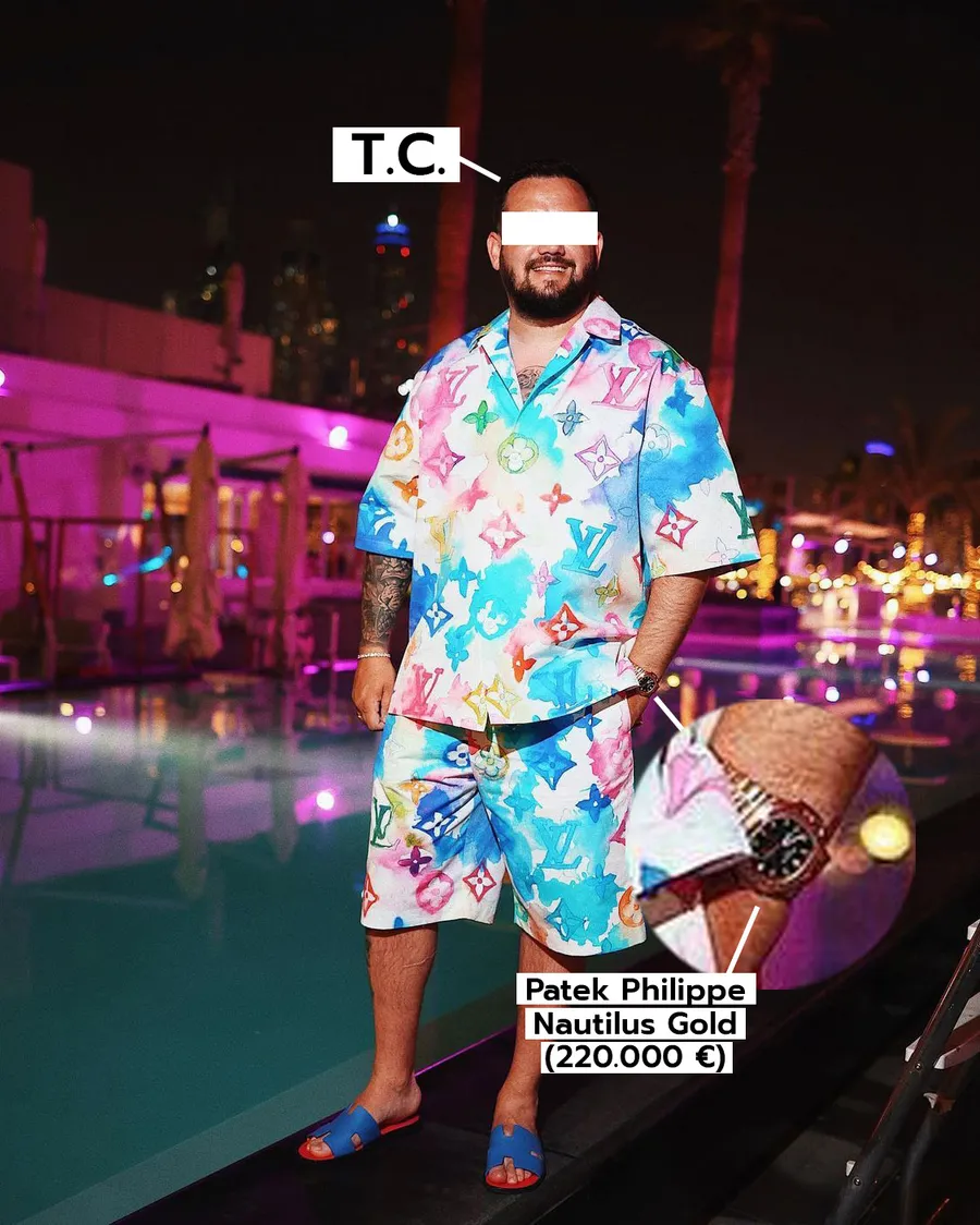 T.C. se afișează doar cu "acareturi" scumpe, printre care și un ceas Patek Philippe Nautilus Gold de 220.000 de euro (Foto: Instagram)