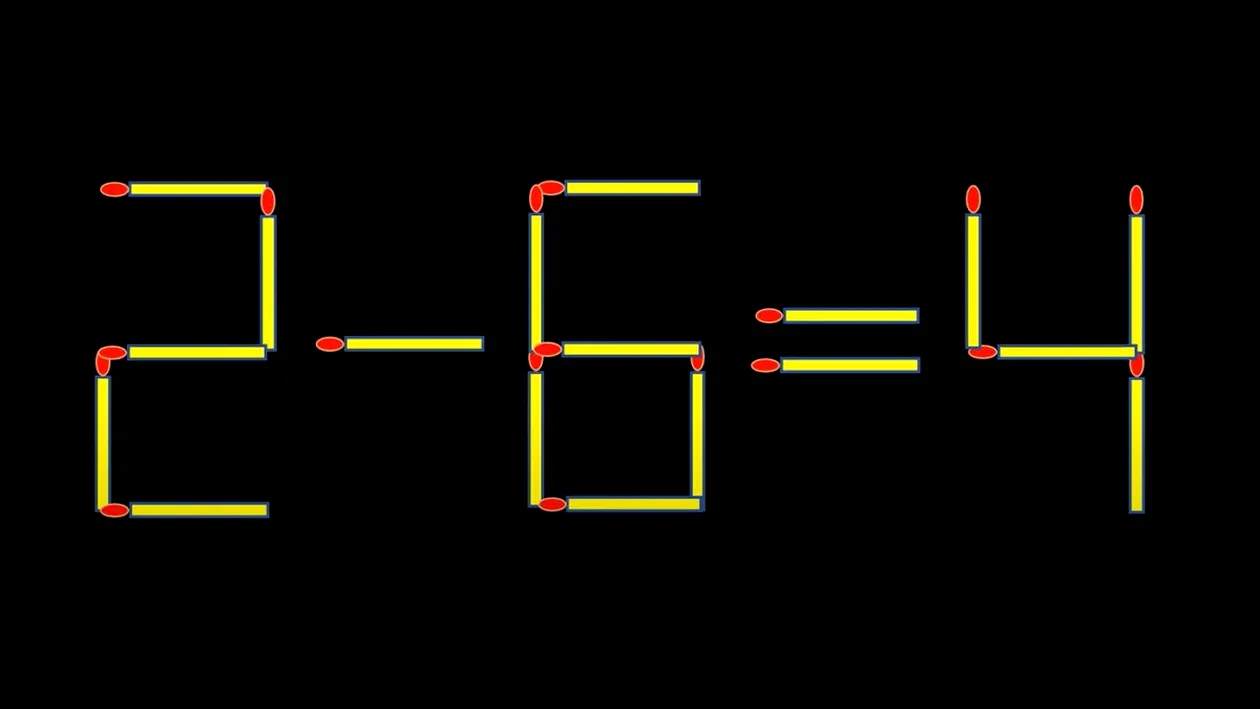 Test de inteligență | Mutați 2 chibrituri, pentru a transforma 2-6=4 într-o egalitate corectă