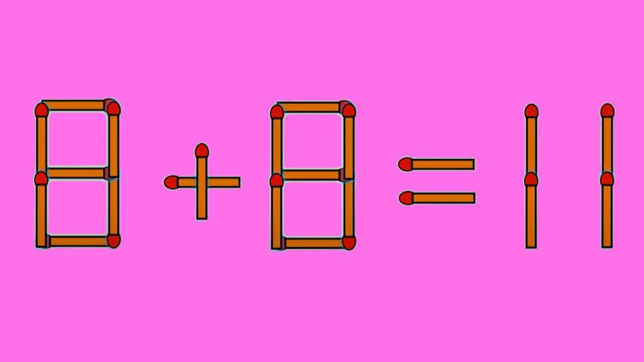 Test IQ cu chibrituri | Mutați un singur băț, pentru a corecta 8 + 8 = 11