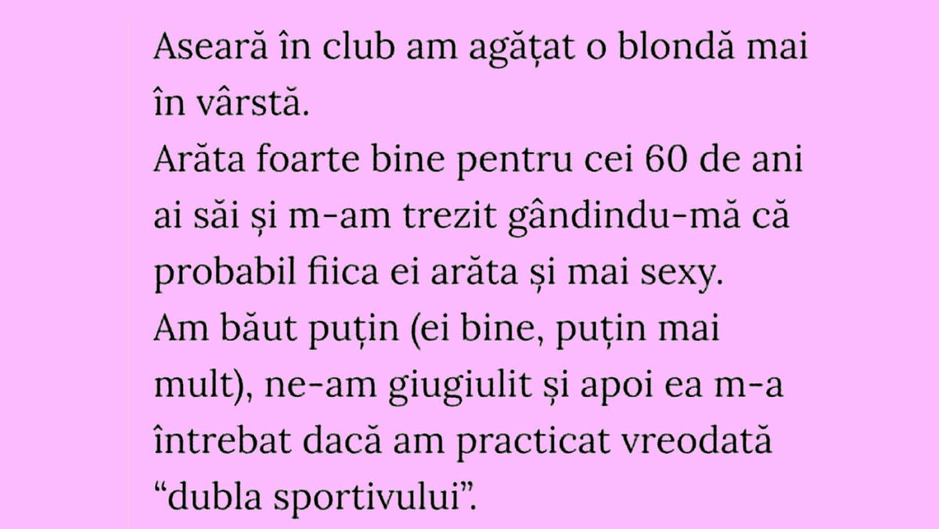 Bancul de weekend | "Dubla sportivului"