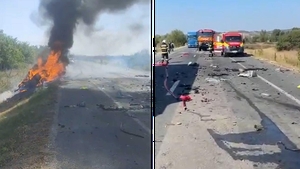 Impact devastator pe o șosea din Lugoj! Un şofer a murit carbonizat în maşină, după ce a intrat în coliziune cu un TIR
