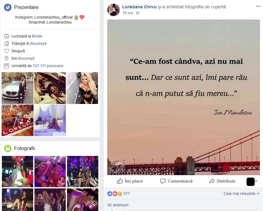 Ce a postat Loredana Chivu pe Facebook înainte să încerce să se sinucidă: „Azi nu mai sunt”