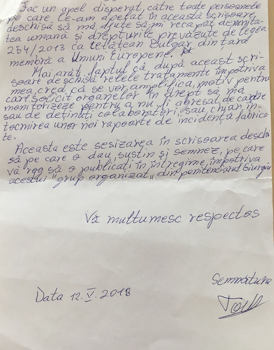 Scrisoarea deținutului bulgar