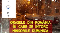 Orașele mari din România în care se întorc ninsorile duminică, potrivit meteorologilor Accuweather