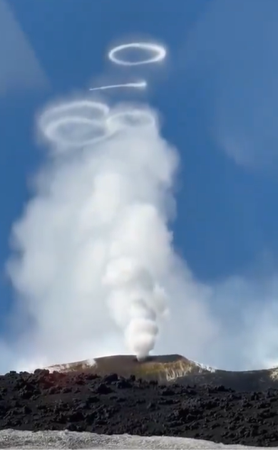 Cercuri de fum ies din Vulcanul Etna, din Italia / Foto: Captură Video