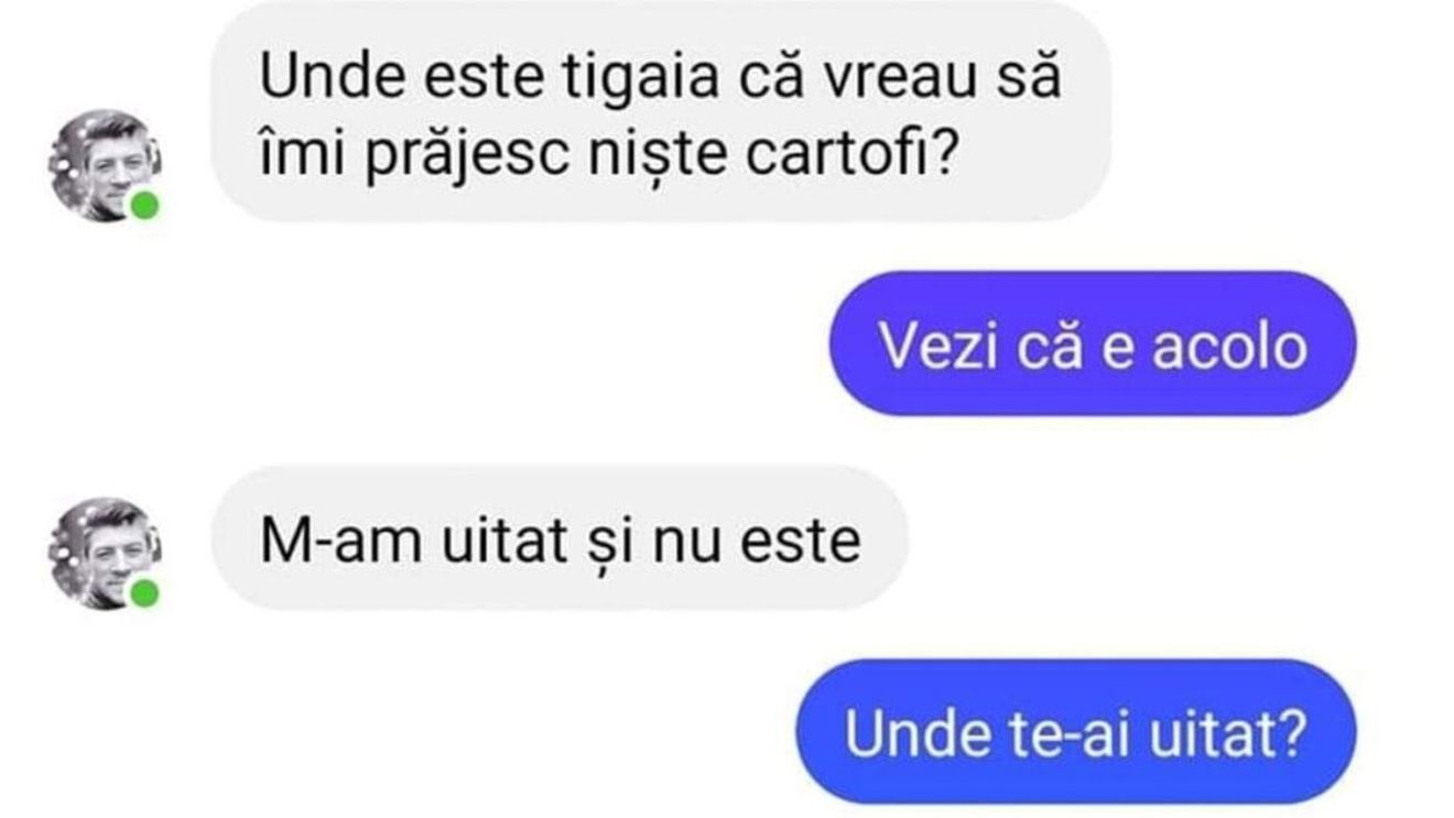 Bancul de weekend | "Unde este tigaia, că vreau să îmi prăjesc niște cartofi?"