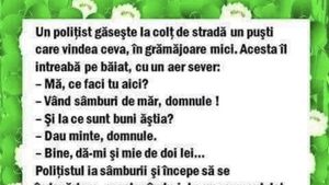 BANC | Un polițist vede un puști care vinde sâmburi de măr