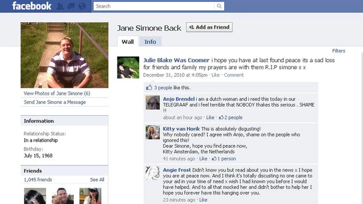 O femeie din Marea Britanie si-a anuntat sinuciderea pe Facebook si niciunul din cei 1.048 prieteni online nu a luat-o in serios