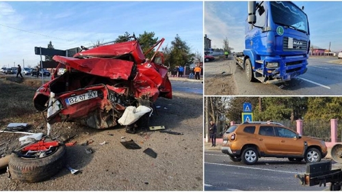 Dacie făcută praf pe una dintre cele mai periculoase șosele din țară! Trei mașini au fost implicate în accident
