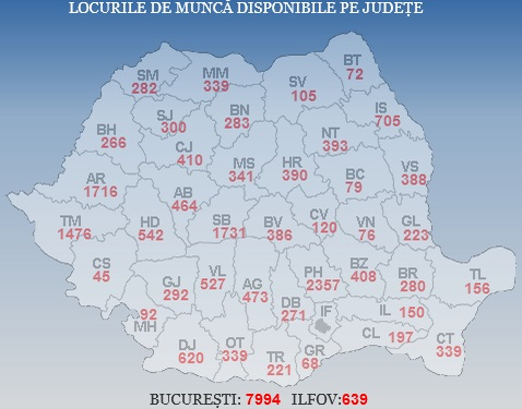 HARTĂ. Locurile de muncă vacante în România, la 15 martie 2018. Vezi distribuția pe județe