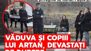 Primele imagini de la priveghiul lui Adrian Pleșca. Văduva și copiii lui Artan, devastați de durere