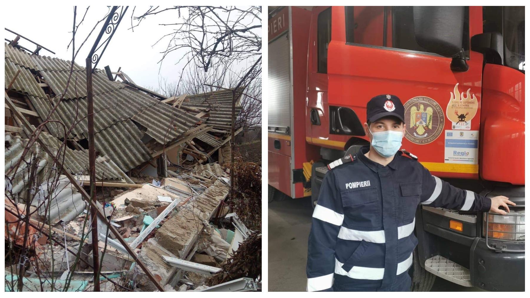 Explozie puternică în Teleorman! Un bărbat prins sub dărâmături, salvat de un pompier aflat în timpul liber
