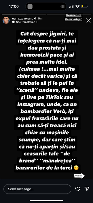 Oana Zăvoranu îl ”pulverizează” pe Alex Bodi cu un mesaj halucinant! ”Mi-a fost teamă că îmi poți fura colanții!”