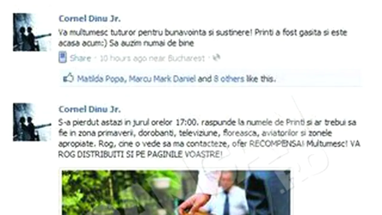 Dupa 11 ore de cautari Cornelus a gasit-o pe Printi cu ajutorul Facebook-ului