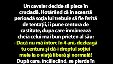 BANC | Un cavaler pleacă în cruciadă și îi pune soției lui centura de castitate
