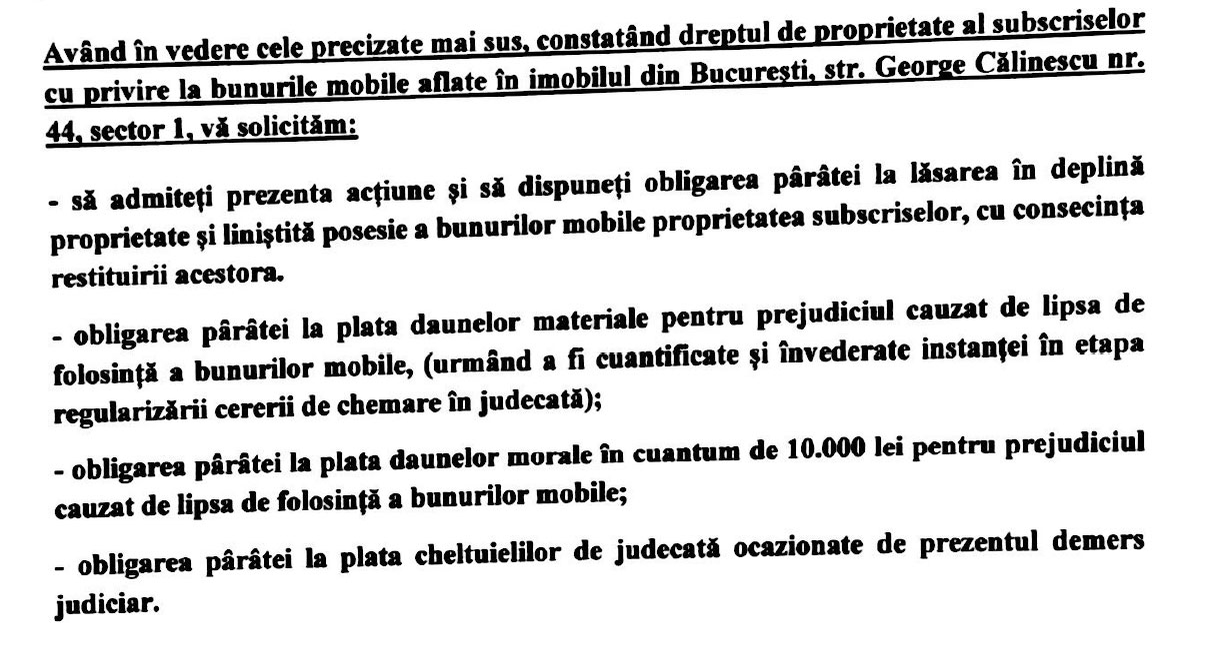 Cerere de chemare în judecată formulată către Judecătoria Secotului 1
