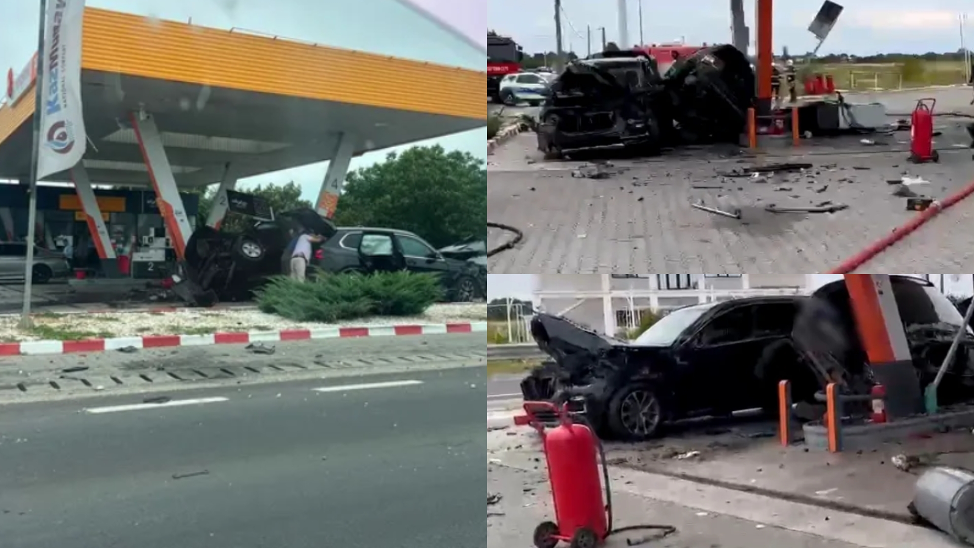 Accident grav în Dolj! Două mașini s-au izbit și au fost proiectate într-o stație de carburanți