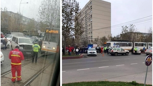 Accident în București între un tramvai și o dubă. În urma impactului violent, doi oameni au ajuns la spital