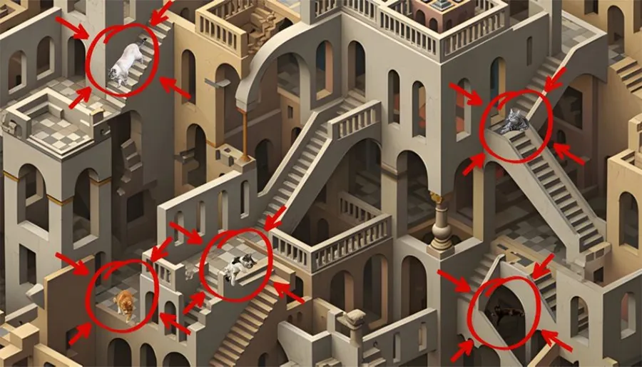 Câte pisici sunt, în total, în această iluzie optică 3D