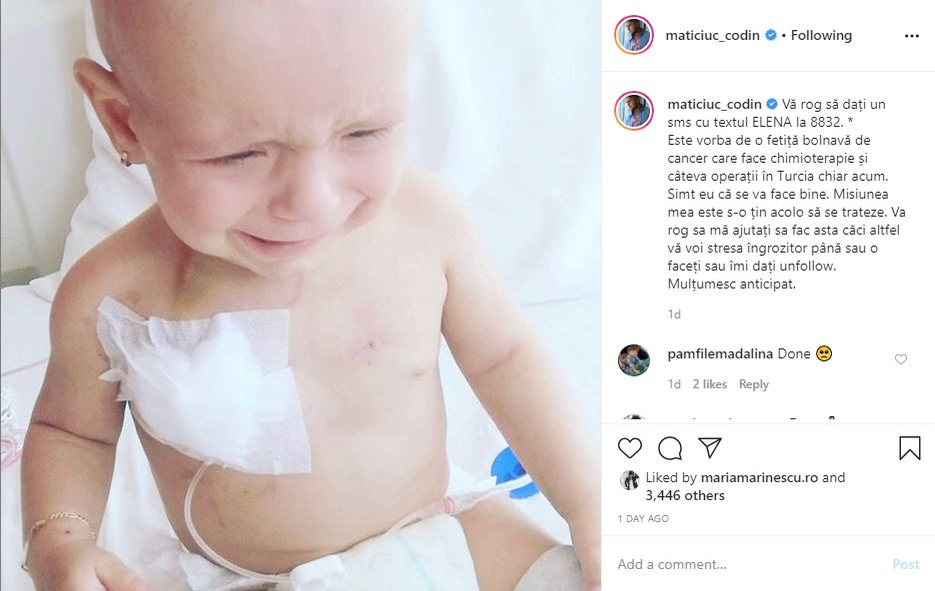 Codin Maticiuc, apel disperat pentru o fetiță de 9 luni, care se luptă cu temutul cancer: “Vă rog mult să mă ajutați! Misiunea mea este…”