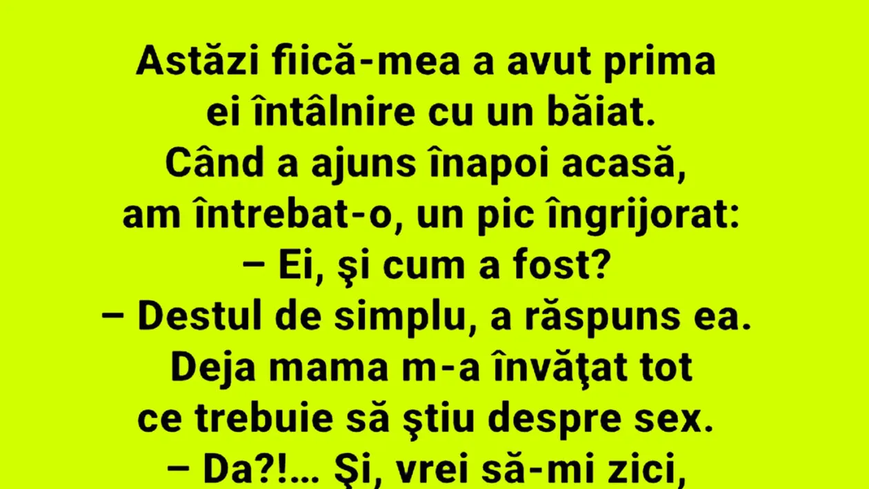 BANCUL ZILEI | Azi, fiica mea a avut prima ei întâlnire cu un băiat