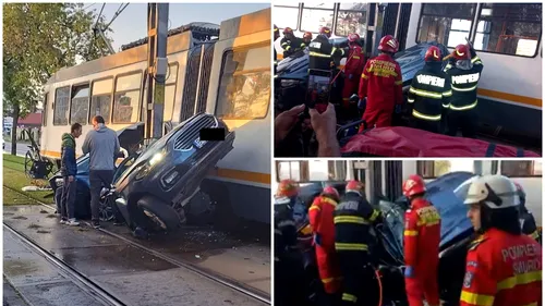 Un șofer a murit într-un accident tragic, în București! Mașina lui a fost ruptă în două de un tramvai