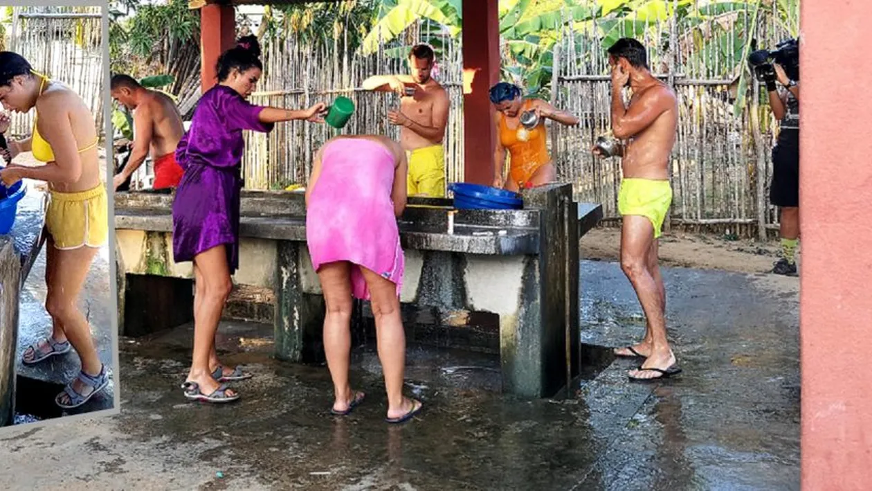 Vedetele din “Ultimul trib” se spală la lighean și cu strachina. N-ai văzut-o niciodată în asemenea ipostaze pe Daniela Crudu