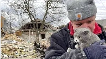 Ți se rupe sufletul! Un ucrainean și-a pierdut toată familia, iar singura lui alinare a fost pisica salvată de sub ruine