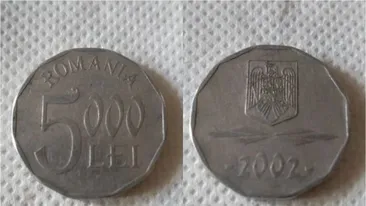 Tu mai ai deții așa ceva? Prețul ireal la care se vinde o monedă de 5.000 de lei din anul 2002, acum, la 21 de ani diferență