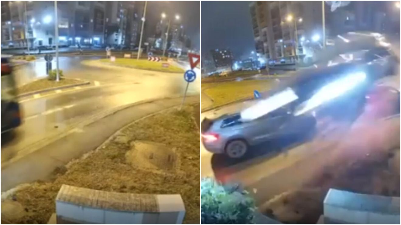 Accident uluitor în Oradea! A zburat ca o rachetă peste sensul giratoriu: ce s-a întâmplat cu șoferul