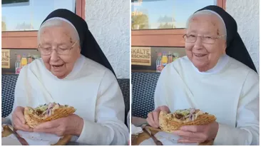 O călugăriță de 92 de ani a mâncat primul kebap din viața ei. Imagini virale!