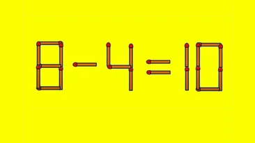 Test de inteligență | Mutați un singur chibrit, pentru a corecta 8 - 4 = 10