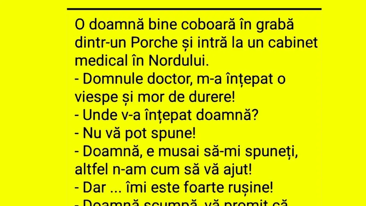 BANCUL ZILEI | Domnule doctor, m-a înțepat o viespe, dar nu vă pot spune unde