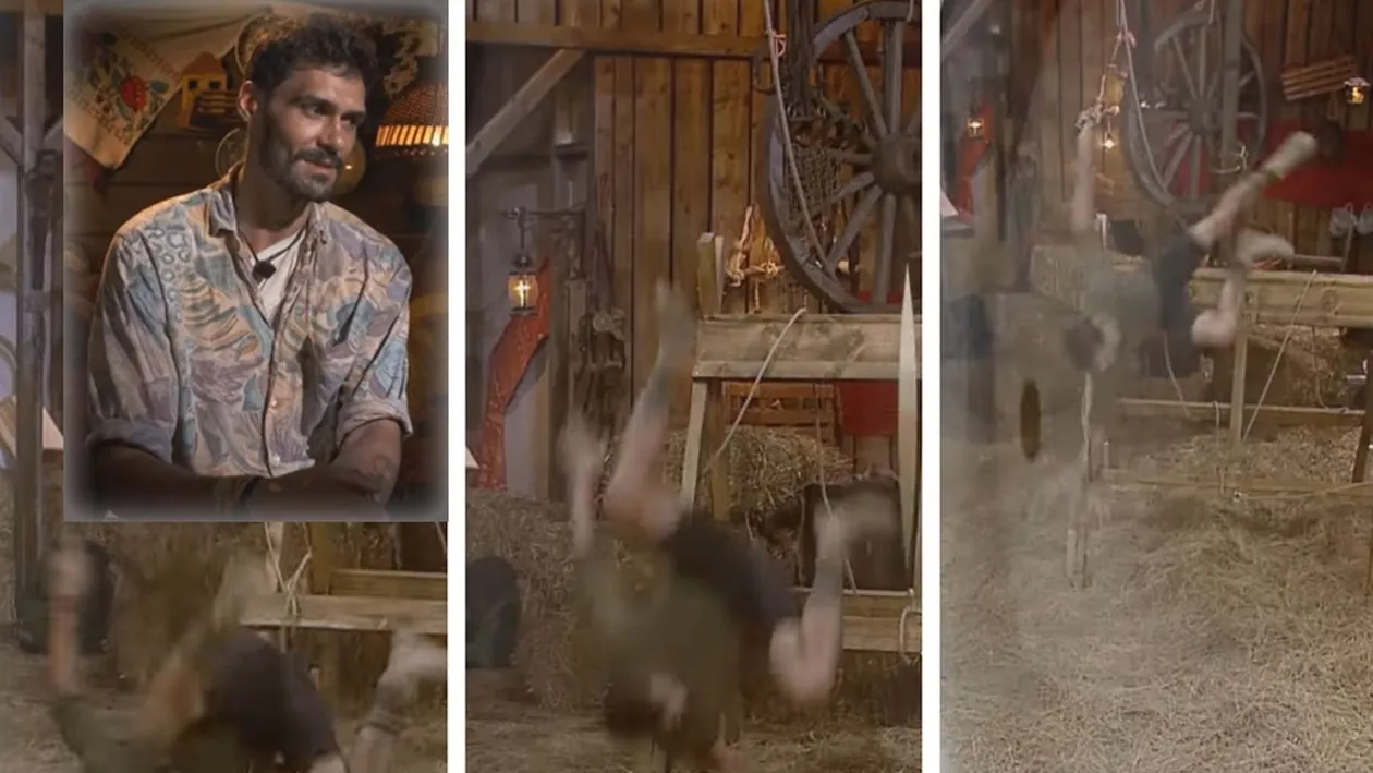 Imagini cu accidentul suferit de George Burcea în timpul filmărilor pentru Ferma. A fost la un pas să își rupă gâtul | FOTO & VIDEO