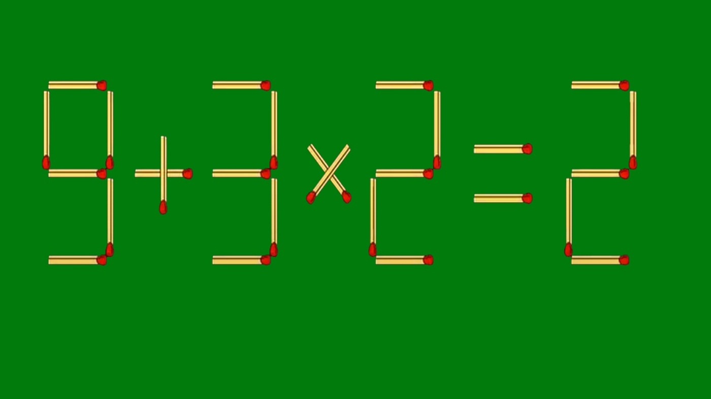 Test de inteligență cu chibrituri | Mutați un singur băț pentru a corecta 9 + 3 x 2 = 2
